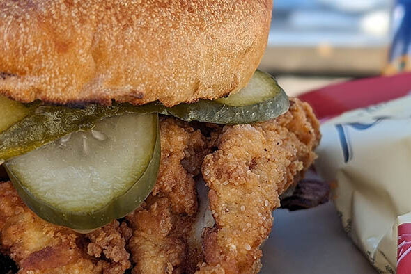 Fried chicken sandwich at Butcher & Baker Provisions