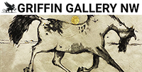 image of Griffin Gallery NW logo with photo of painting of a horse below